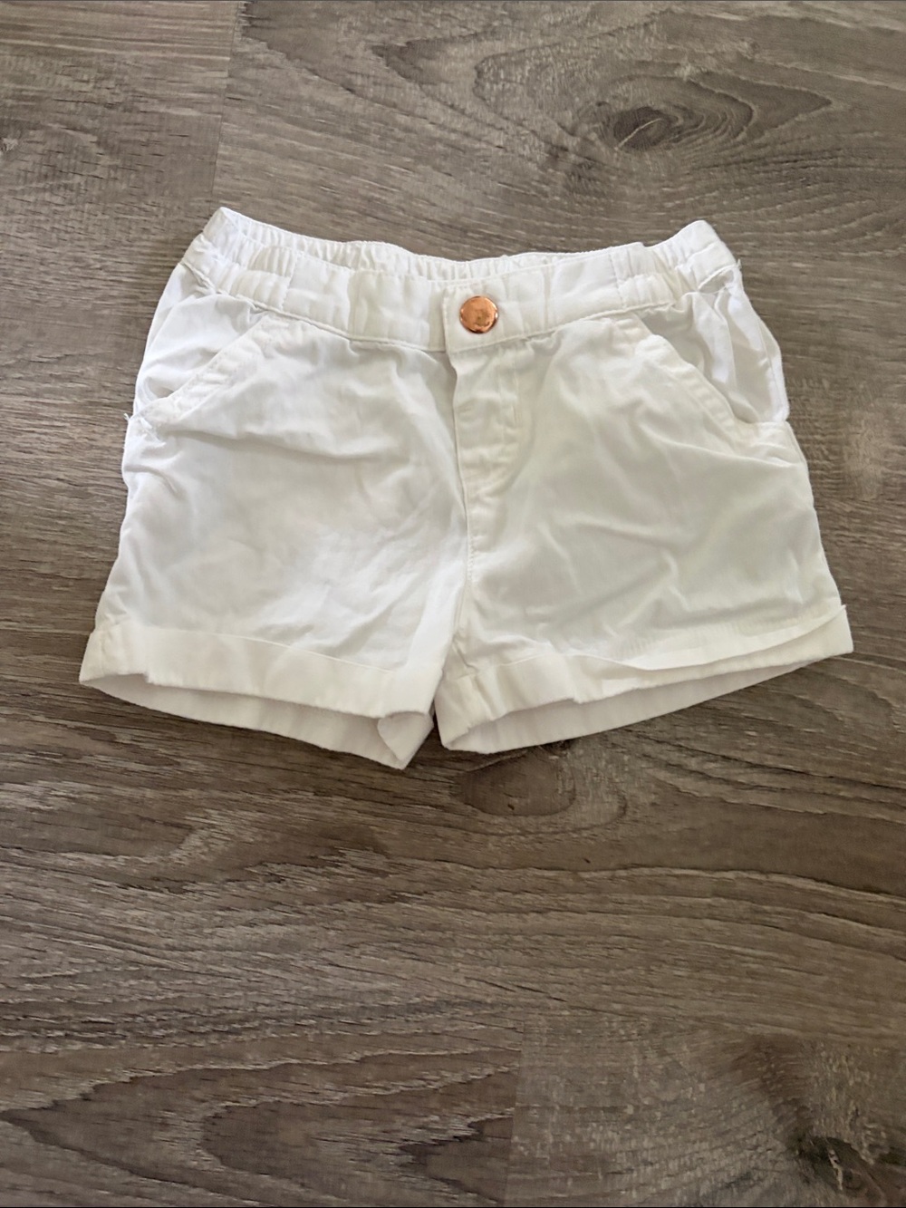Girls 2T White Elastic-Waist Shorts with Button Detail